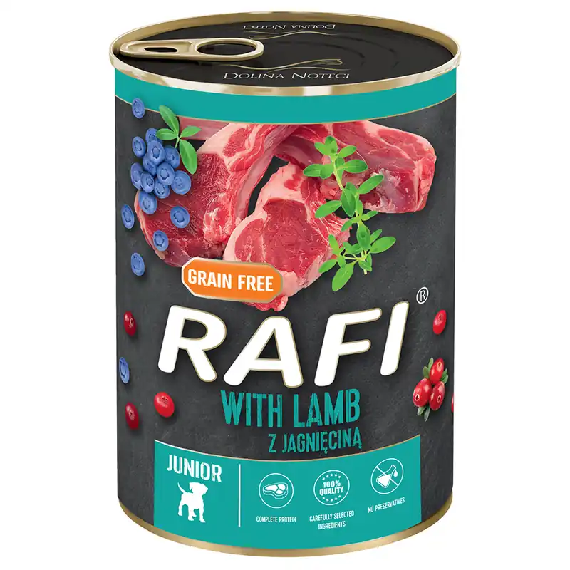 Begränsad tid Rafi Junior Paté 24 x 400 g - Med lamm, tranbär och blåbär