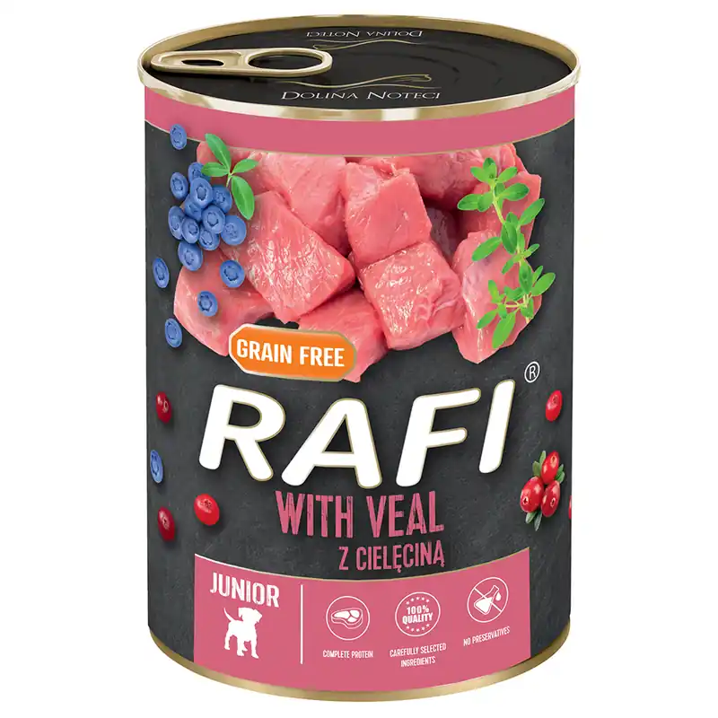 Begränsad tid Rafi Junior Paté 24 x 400 g - Med kalvkött, tranbär och blåbär