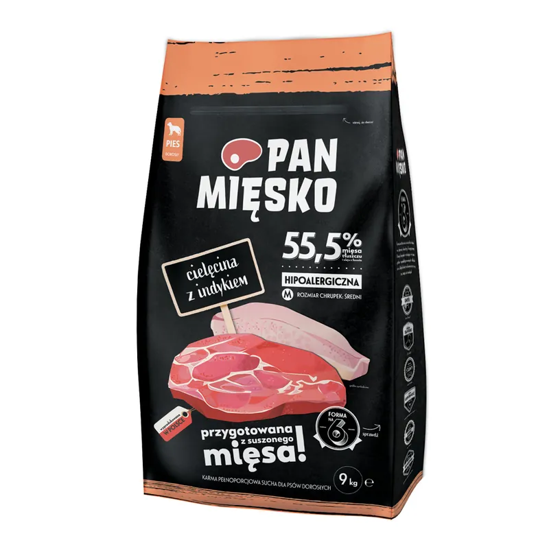 Pan Mięsko Medium kalv med kalkon - Ekonomipack 2 x 9 kg prisnedsättning