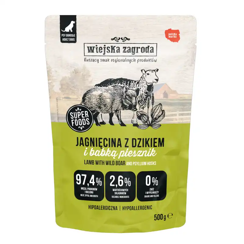 Endast denna vecka Ekonomipack Wiejska Zagroda Dog Pouches 3 x 500 g - Lamm med vildsvin