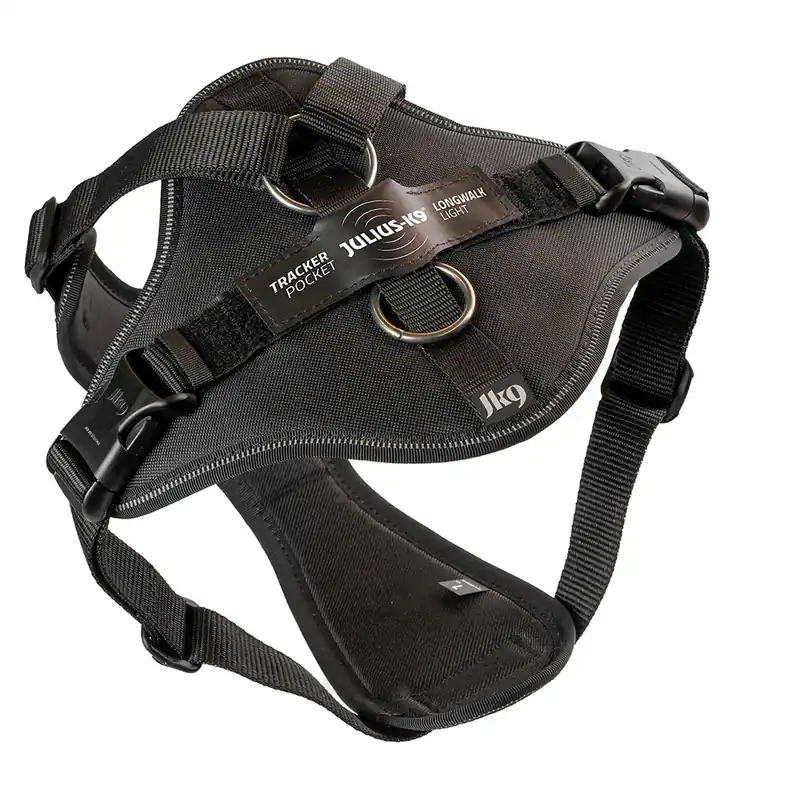 Köp nu Julius-K9 Longwalk Light hundsele med trackerväska - svart - Storlek XL bröstomfång 70 - 90 cm