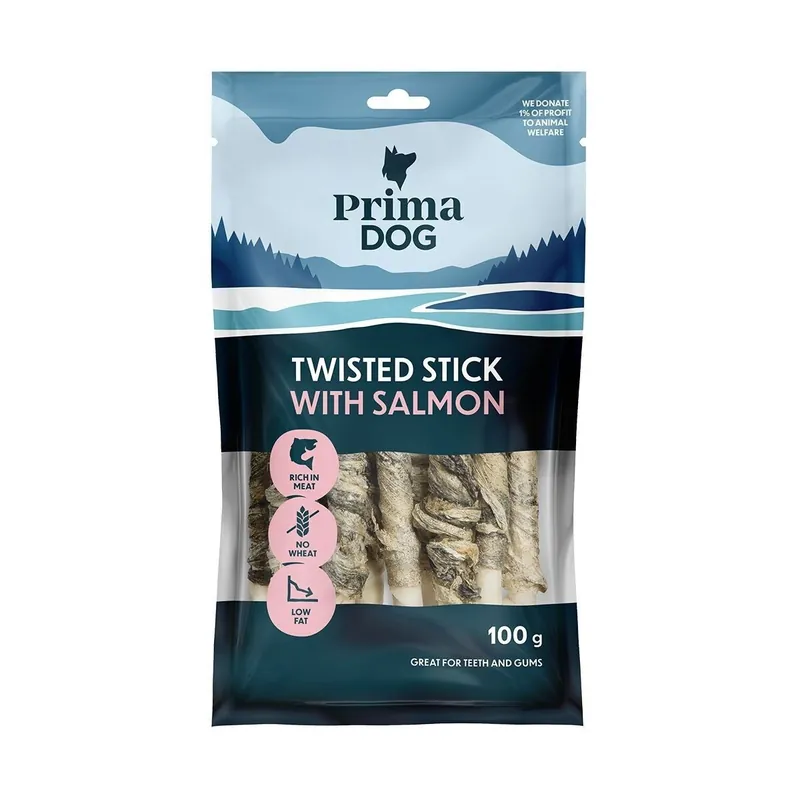 Beställ nu PrimaDog Twisted Stick Salmon 11-pack