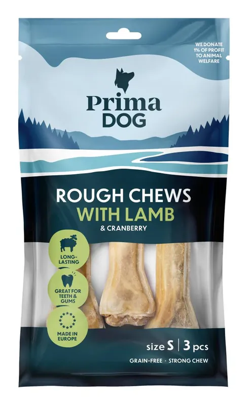 Beställ idag PrimaDog Rough Chews lamm & tranbär S (3 st)