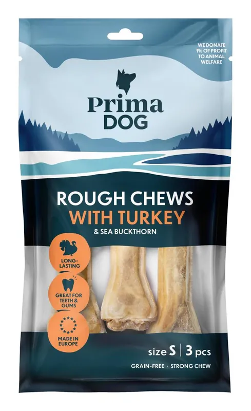 PrimaDog Rough Chews kalkon & havtorn S (3 st) Kampanjpris