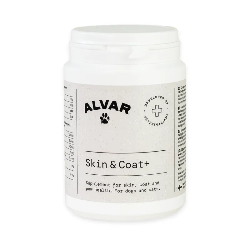 Alvar Pet Skin & Coat+ kosttillskott för hund och katt 140 g Rea