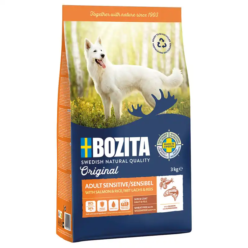 Sänkt pris Ekonomipack Bozita Original 2 x 3 kg - Adult Sensitive Skin & Fur med lax & ris