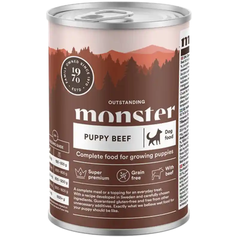 Begränsat antal Dog Puppy Beef Burk 400 g - Hund - Hundmat & hundfoder - Våtmat & Våtfoder för hund - Monster Pet Food - ZOO.se
