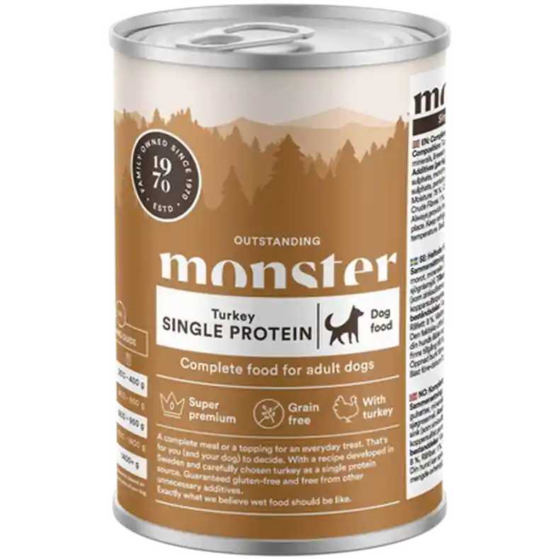 Dog Adult Single Turkey Burk 400 g - Hund - Hundmat & hundfoder - Våtmat & Våtfoder för hund - Monster Pet Food - ZOO.se Bästa pris
