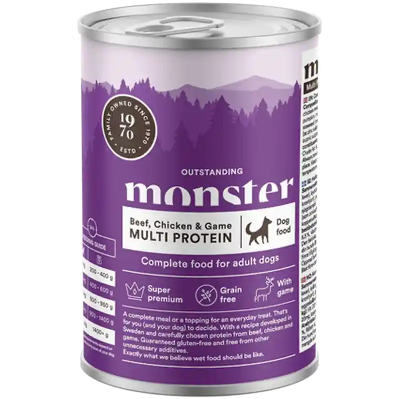 Dog Multi Beef/Chicken/Game Burk 400 g - Hund - Hundmat & hundfoder - Våtmat & Våtfoder för hund - Monster Pet Food - ZOO.se Beställ nu