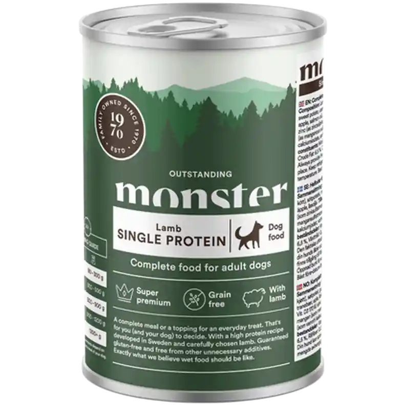 Köp online Dog Adult Single Lamb Burk 400 g - Hund - Hundmat & hundfoder - Våtmat & Våtfoder för hund - Monster Pet Food - ZOO.se