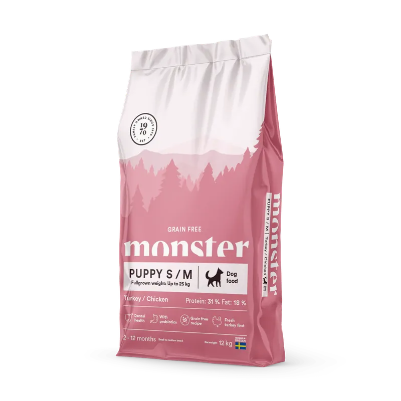 Nyhet Monster Dog Grain Free Puppy S/M Turkey/Chicken - 12 kg