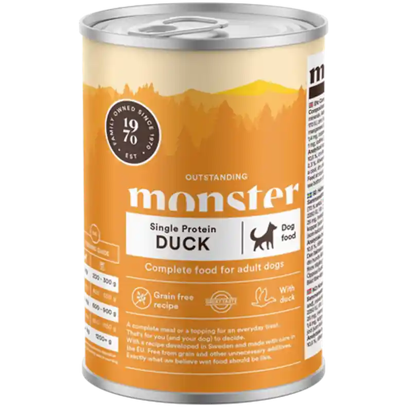 Dog Adult Single Duck Burk 400 g - Hund - Hundmat & hundfoder - Våtmat & Våtfoder för hund - Monster Pet Food - ZOO.se Sista chansen