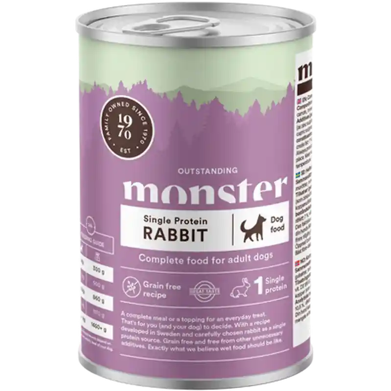 Dog Adult Single Rabbit Burk 400 g - Hund - Hundmat & hundfoder - Våtmat & Våtfoder för hund - Monster Pet Food - ZOO.se Billigare