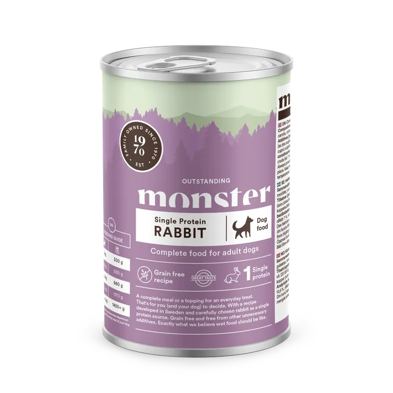 Monster Dog Adult Single Protein Rabbit 6 x 400 g för hundar I lager