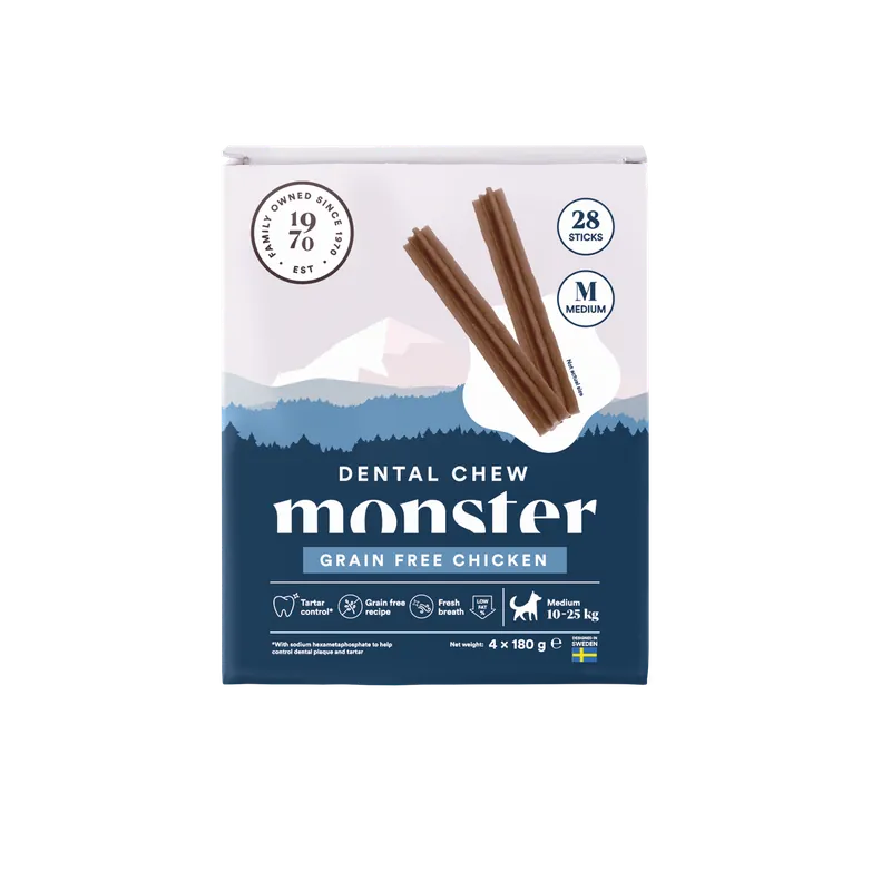 Dog Dental Chew Grain Free Chicken Medium Month 28 pcs 720 g - Hund - Hundgodis - Dentaltugg & Tandtugg - Monster Pet Food - ZOO.se Endast idag