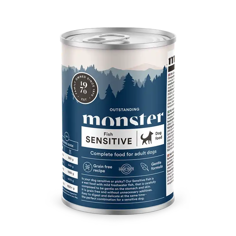Dog Sensitive Fish Can 400 g - Hund - Hundmat & hundfoder - Våtmat & Våtfoder för hund - Monster Pet Food - ZOO.se Billig