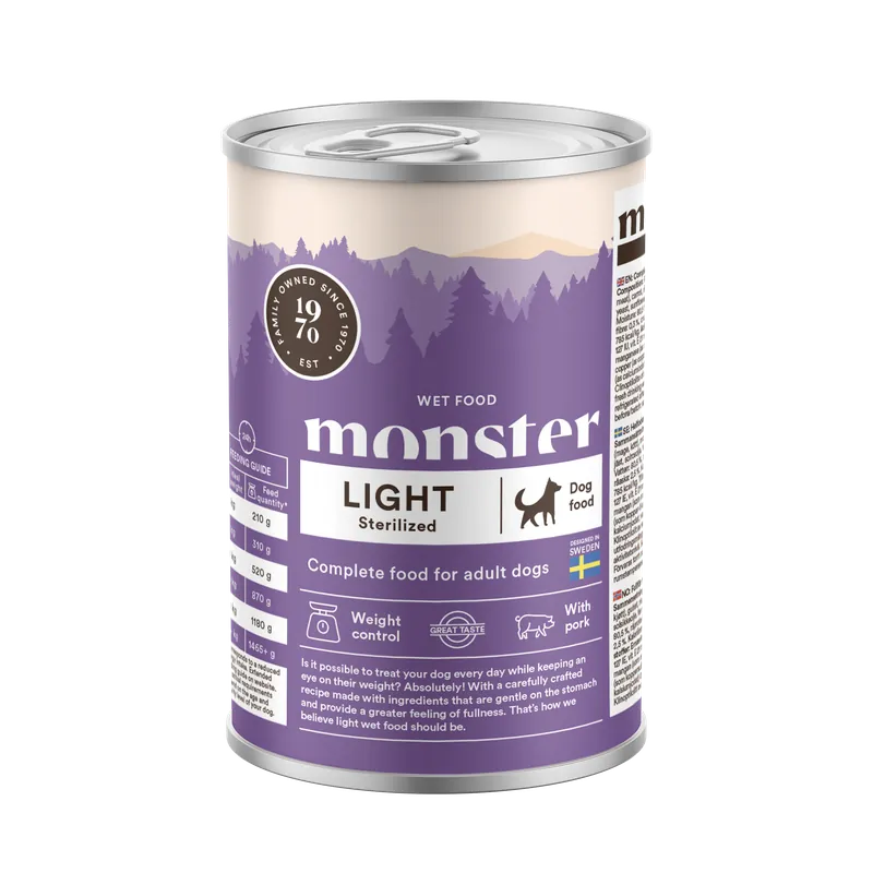 Trygg betalning Dog Adult Light / Sterilized Can 400 g - Hund - Hundmat & hundfoder - Våtmat & Våtfoder för hund - Monster Pet Food - ZOO.se