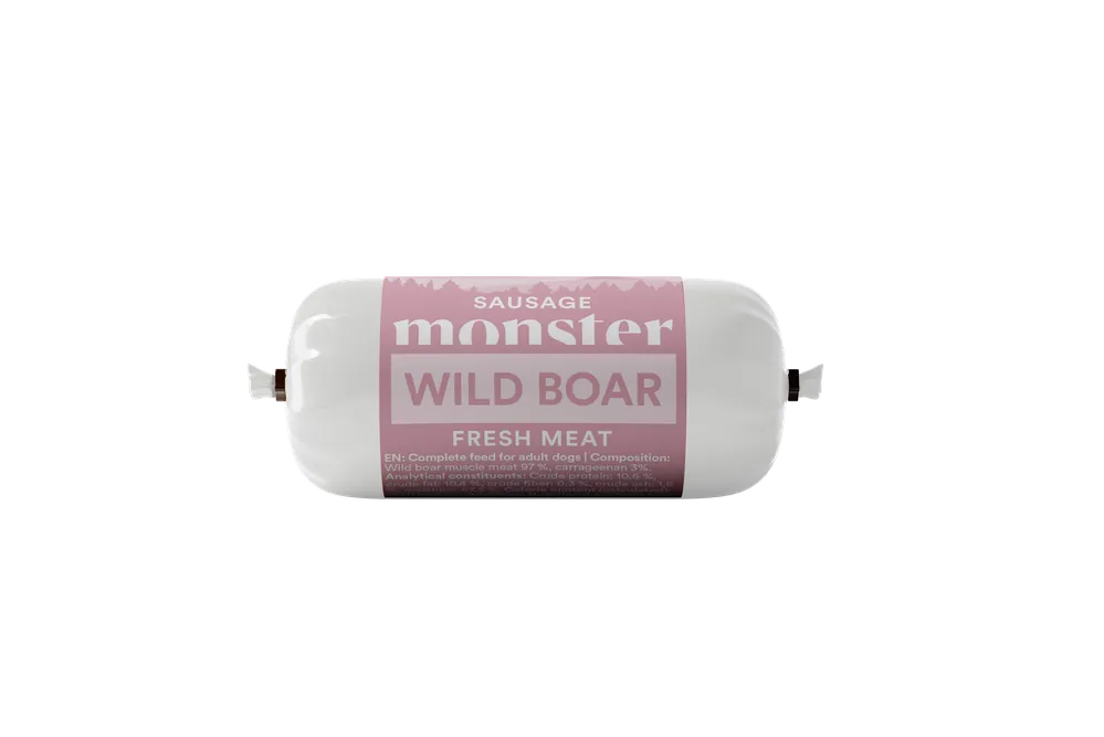 Dog Sausage Wild Boar 80 g - Hund - Hundmat & hundfoder - Våtmat & Våtfoder för hund - Monster Pet Food - ZOO.se Trygg betalning