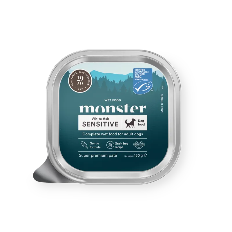 Monster Dog Sensitive White Fish Paté - 150 g Lågt pris