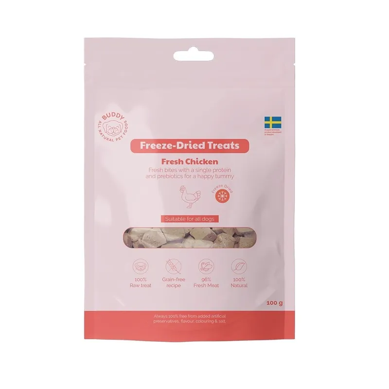 Trygg betalning Buddy Frystorkade Kycklingbitar 100 g