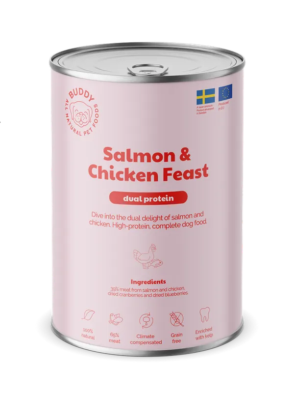 Buddy Dog Salmon & Chicken Feast 6x400 g Kampanj