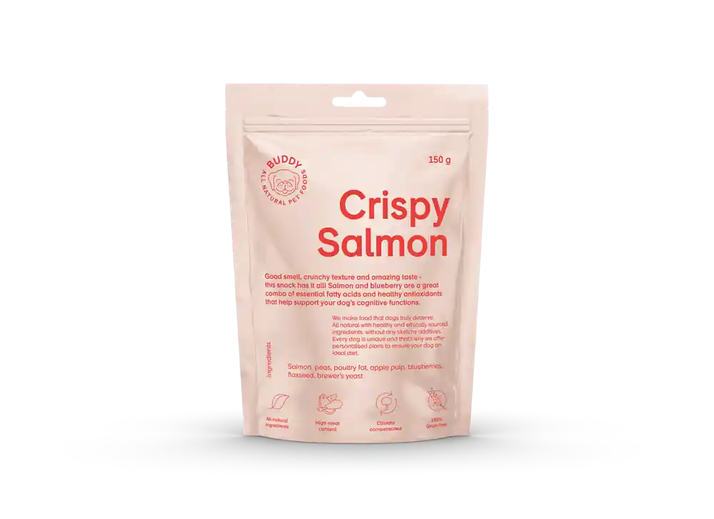 Premium Buddy Crispy Salmon & Blueberries Hundgodis 150 g