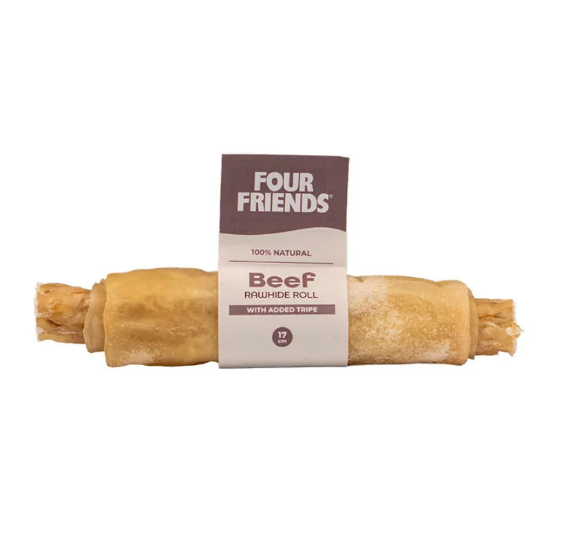 Endast denna vecka Natural Chews Beef Rawhide Roll with Tripe till Hund - 17 cm
