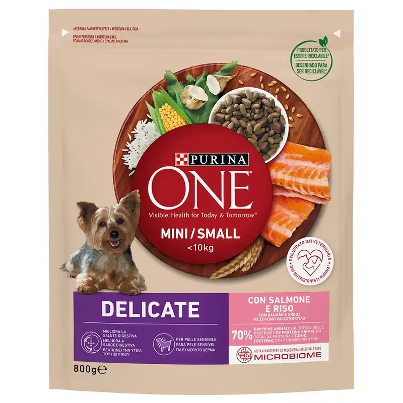 Extra rabatt PURINA ONE Mini Delicate Lax & ris - Ekonomipack 5 x 800 g