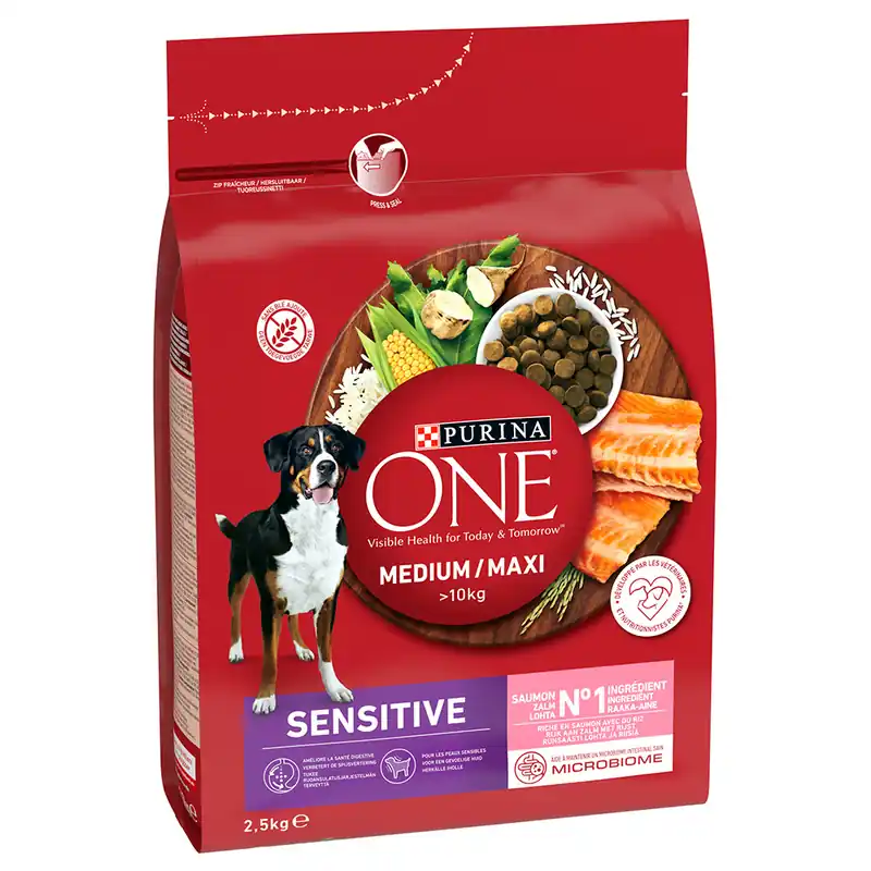 PURINA ONE Medium/Maxi Sensitive Lax - 2,5 kg Rabatter