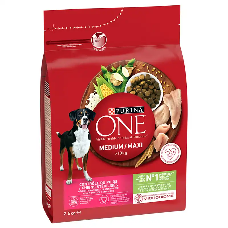PURINA ONE Medium/Maxi Weight Control Sterilised Kalkon - 2,5 kg Populärt val
