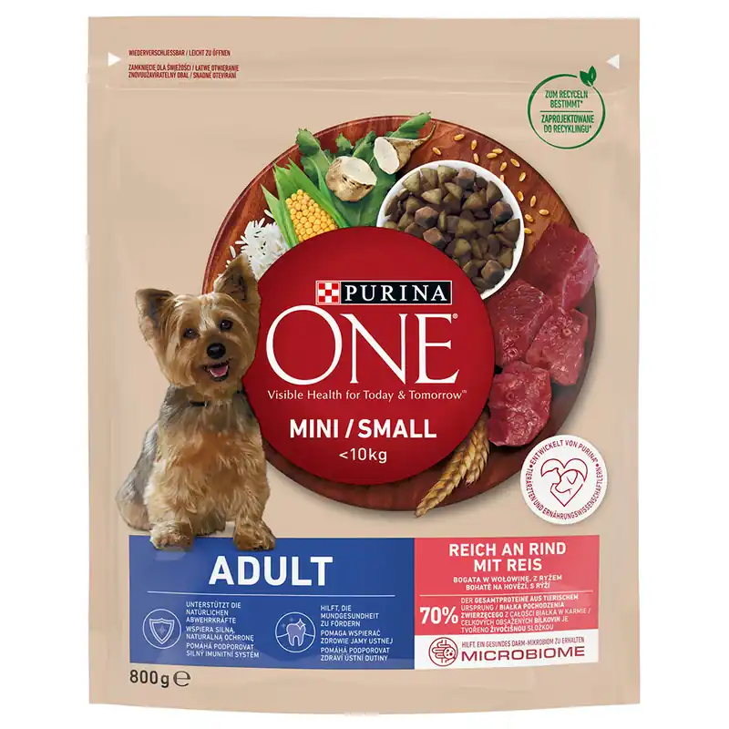 PURINA ONE Mini Adult Nötkött & ris - Ekonomipack 3 x 800 g Trygg betalning
