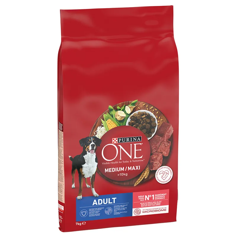 Nyhet PURINA ONE Medium/Maxi Adult Nötkött & ris - Ekonomipack 2 x 7 kg