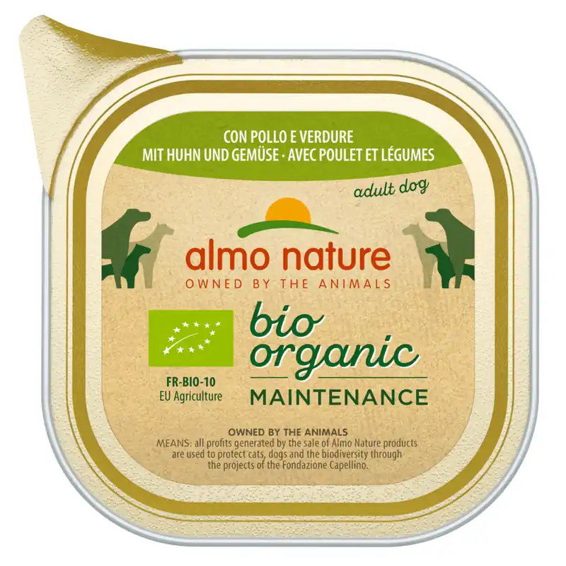 Begränsad tid Almo Nature BioOrganic Maintenance 12 x 100 g - Ekologisk kyckling & ekologiska grönsaker