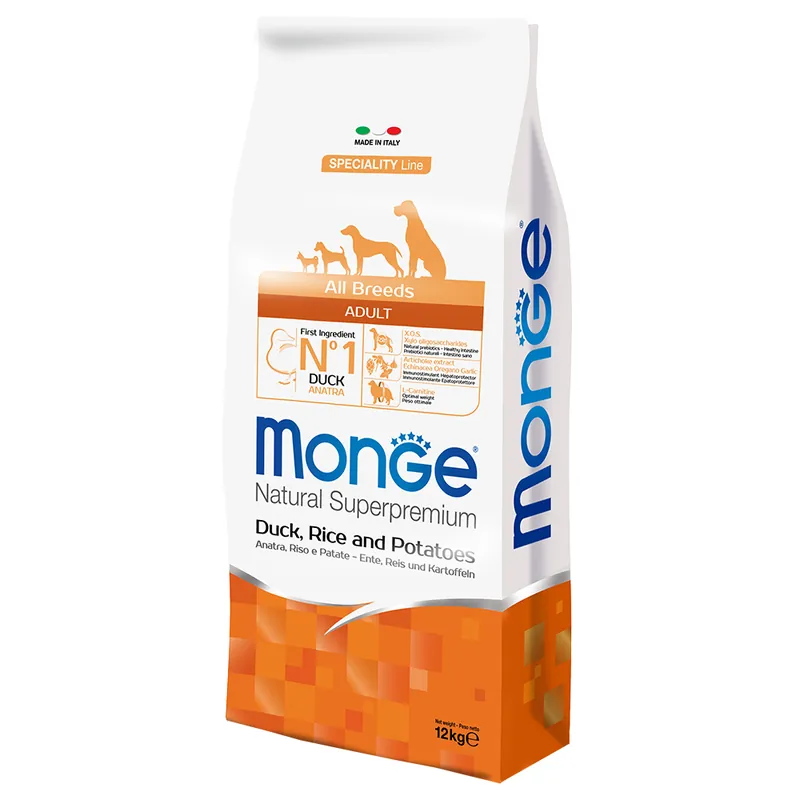 Ekonomipaket 2 x 12 kg Monge Natural Superpremium - All Breeds Adult Anka, ris och potatis Begränsat erbjudande