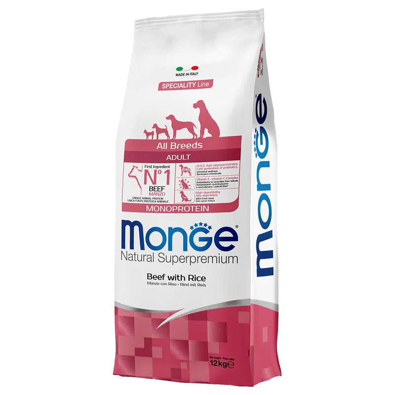 prisnedsättning Monge Monoprotein nötkött med ris för hundar - 12 kg