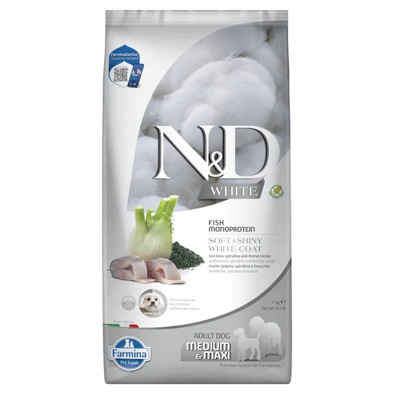 Farmina N&D Dog Adult Medium/Maxi White Havsabborre, Fänkål & Spirulina - 7 kg Reapris