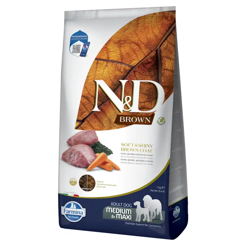 Utförsäljning Farmina N&D Dog Brown Adult Medium & Maxi med lamm, morot & spirulina - Ekonomipack 2 x 7 kg