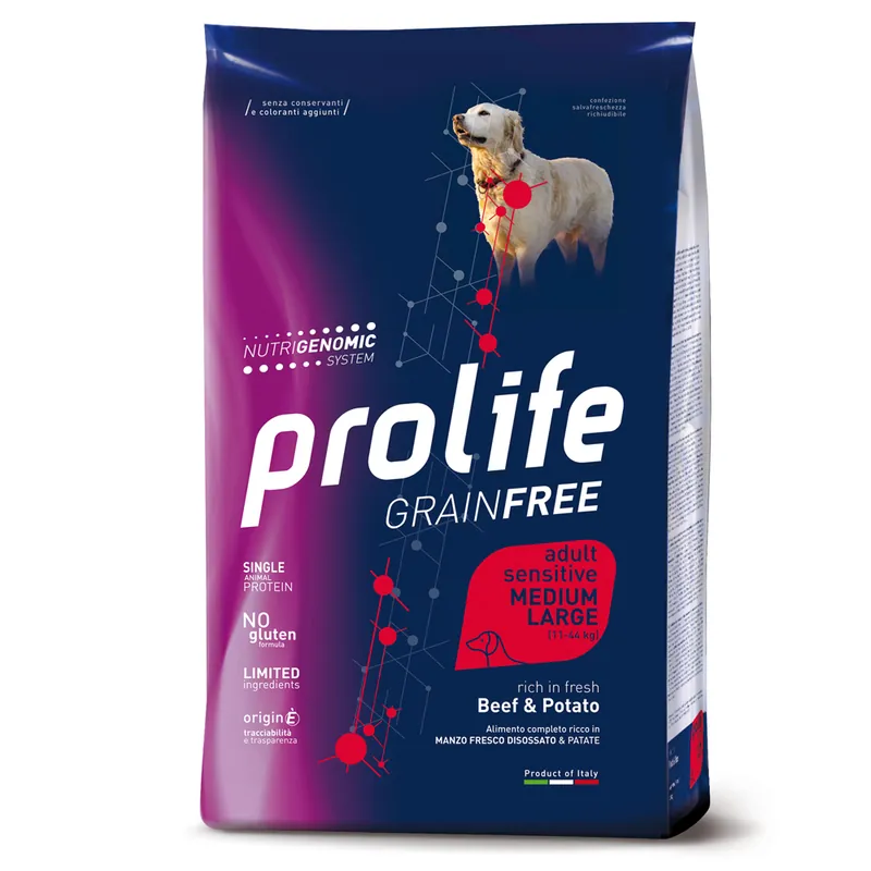 Prolife Spannmålsfritt Vuxen Sensitive Medium/Stor Nötkött och potatis - 10 kg Snabb frakt