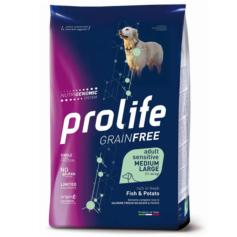 Billig Prolife Spannmålsfritt Vuxen Sensitive Medium/Stor Fisk och Potatis - 10 kg