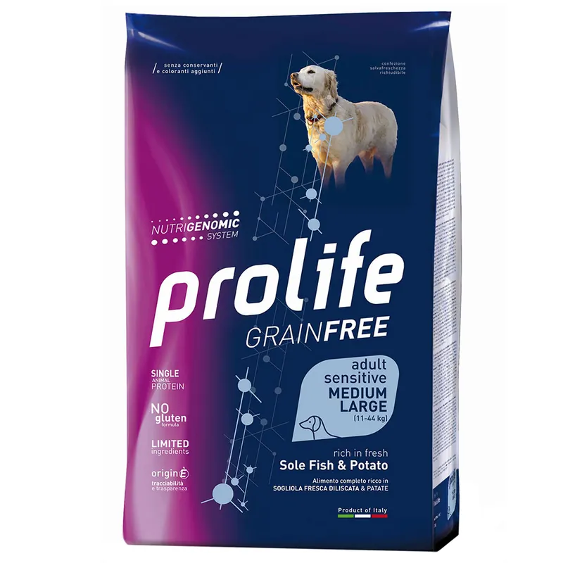 Expressleverans Prolife Spannmålsfritt Vuxen Sensitive Medium/Stor Sjötunga och Potatis - Uppsättning % 2 x 10 kg