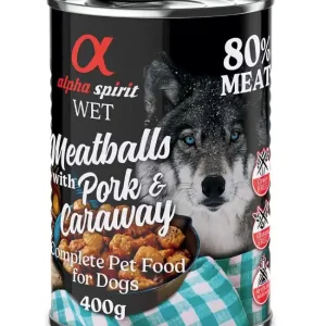 Ekonomipack alfa spirit Dog Meatballs 12 x 400 g - Fläsk och kummin prisnedsättning