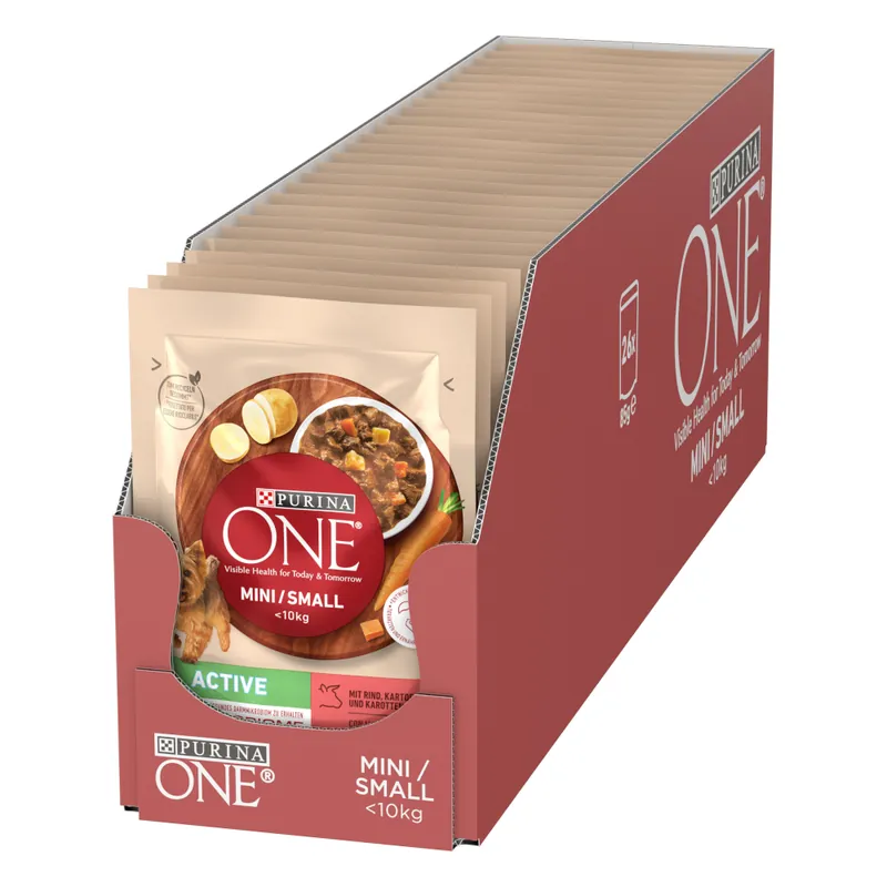 PURINA ONE Mini Active med nötkött & morötter - 26 x 85 g Billig