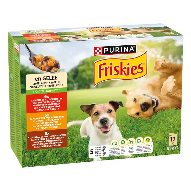 Rea PURINA Friskies Adult i gelé med nötkött, kyckling och lamm - 36 x 85 g