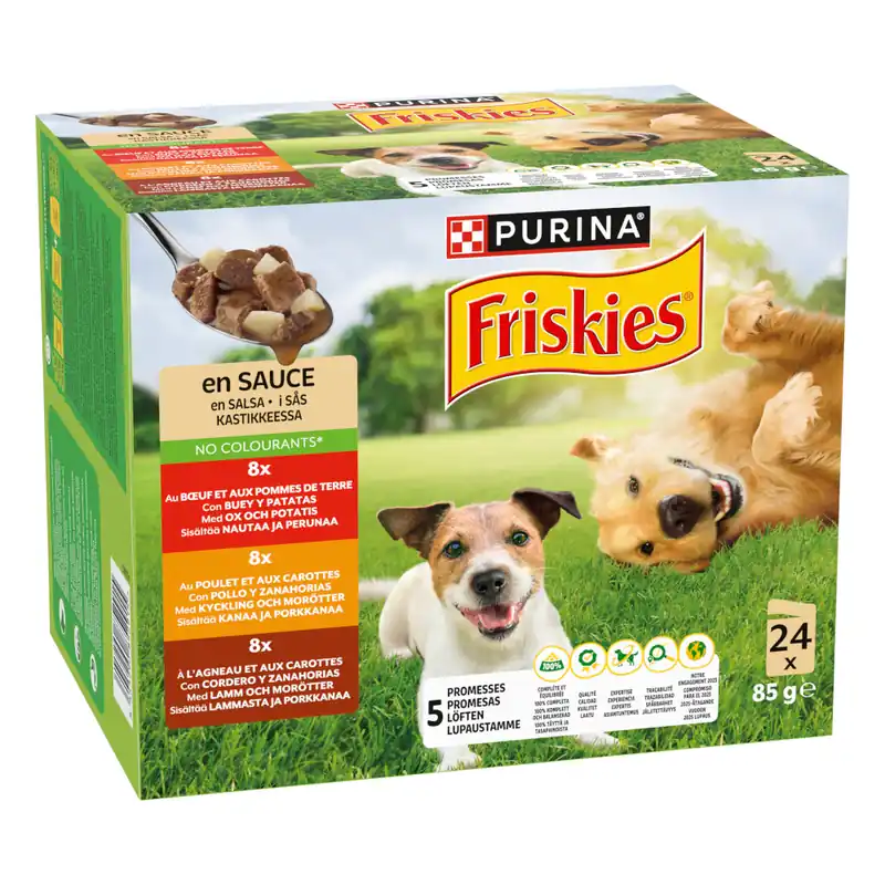 Rabatter PURINA Friskies Adult i sås med nötkött, kyckling och lamm - 24 x 85 g