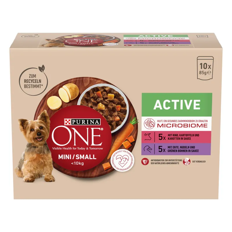 PURINA ONE Mini Active Mixpack med nötkött + anka - 10 x 85 g Fynd