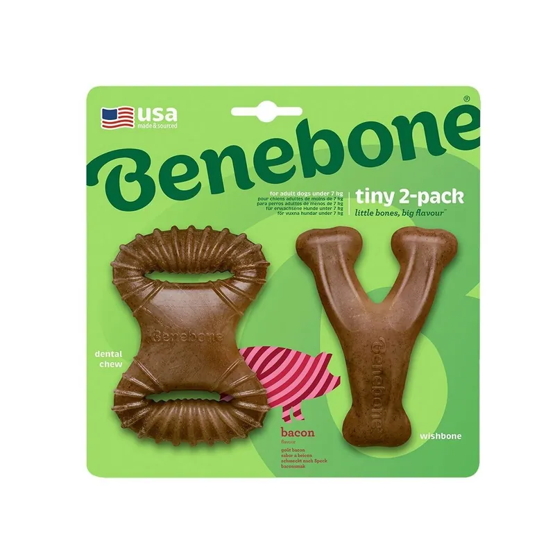 Benebone 2-pack Dentaltugg och Wishbone med Baconsmak XS Begränsad tid