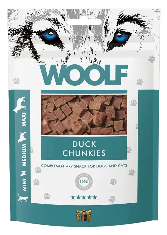 Rea Duck chunkies 100g - Hund - Hundgodis - Träningsgodis & belöningsgodis - WOOLF - ZOO.se