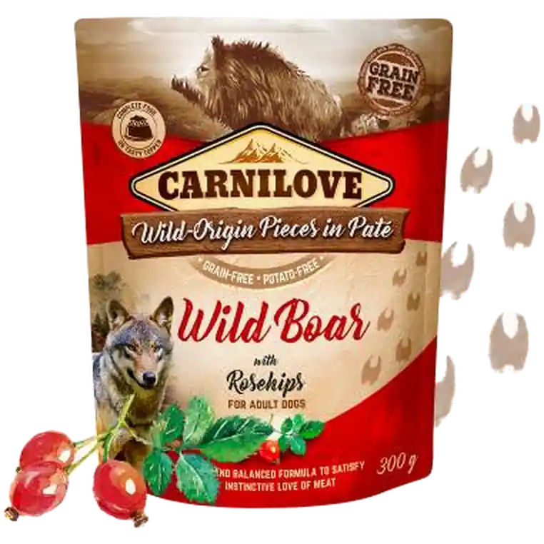 Lågt pris Dog Pouch Paté Wild Boar with Rosehips 300 g - Hund - Hundmat & hundfoder - Våtmat & Våtfoder för hund - Carnilove - ZOO.se