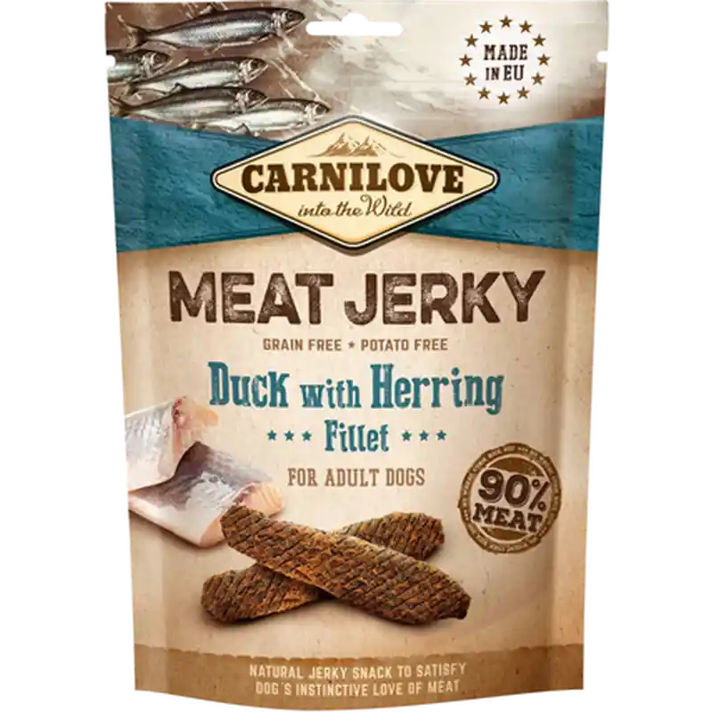 Billig Jerky Duck with Herring Fillet 100 g - Hund - Hundgodis - Träningsgodis & belöningsgodis - Carnilove - ZOO.se