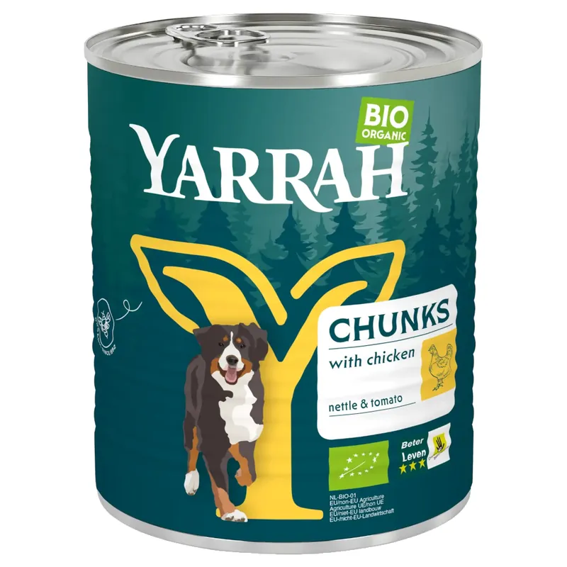 Yarrah Ekologisk Chunk ekologisk kyckling, ekologiska nässlor & ekologisk tomat - 6 x 820 g Premium